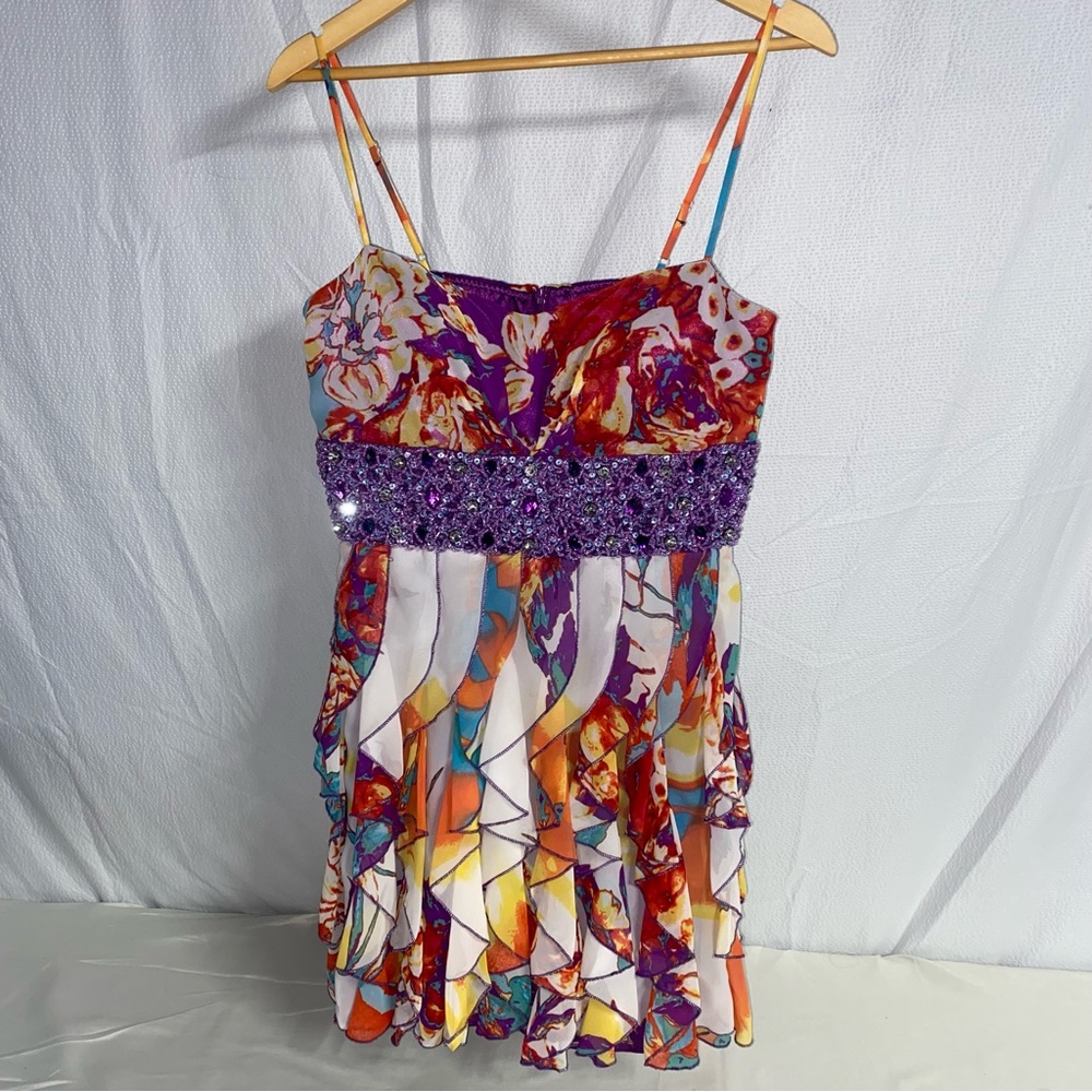 B. Smart Spaghetti Strap Summer Formal Mini Dress, Size 13 Juniors, Beaded